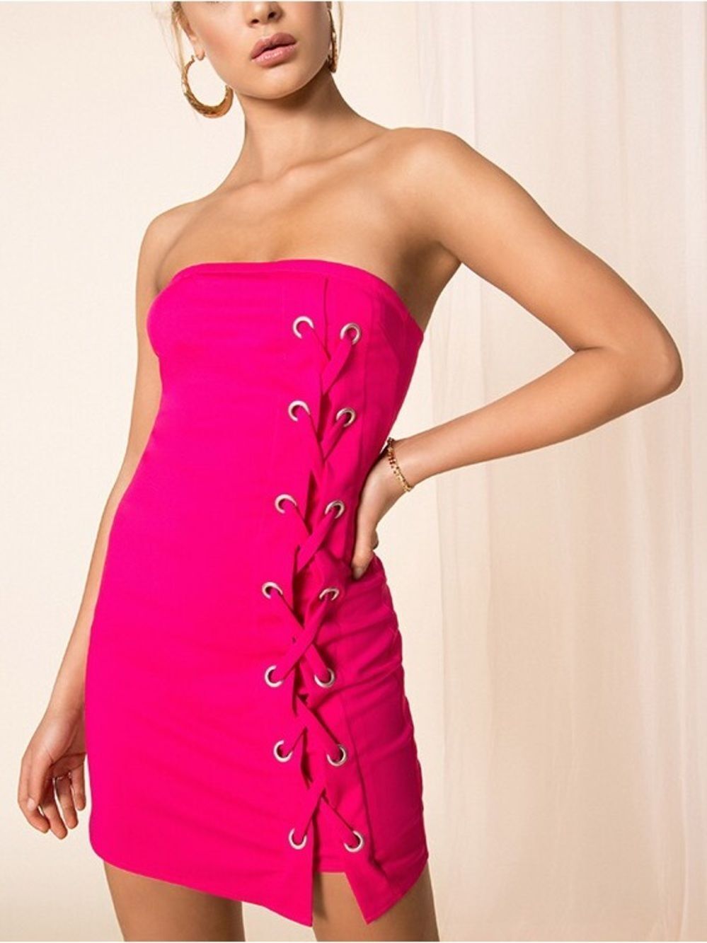 Revolve By the way. Tina Lace Up Hot Pink Dress